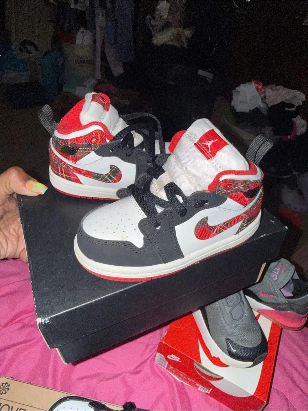 Nike Kids' High-Top Sneakers in Black, White & Red